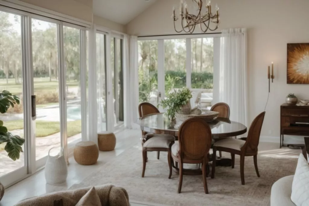 Orlando home interior with soft natural light and frosted privacy windows