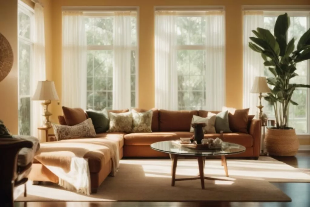 Sunlit living room in Orlando with opaque tinted windows