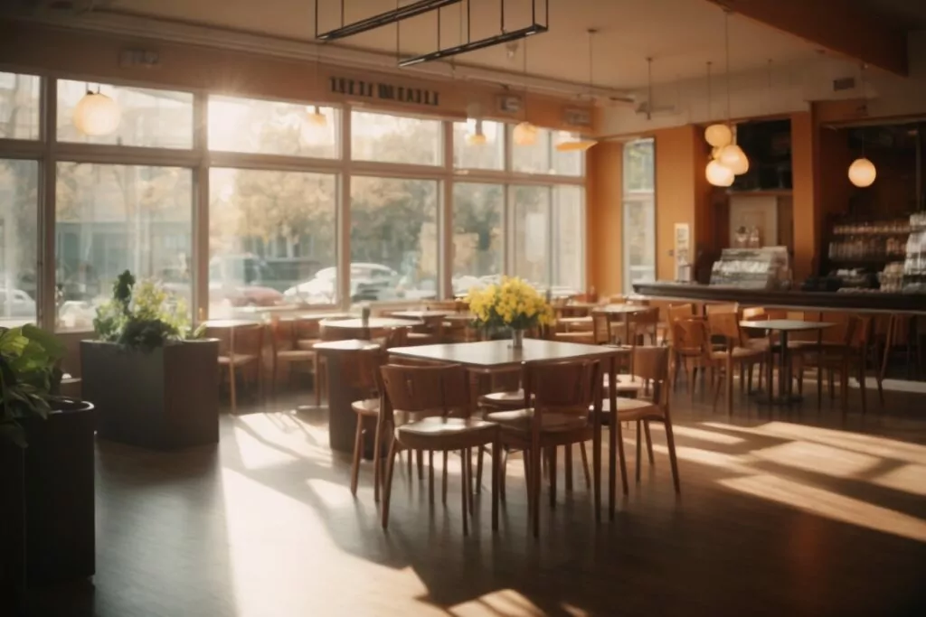 Bright café interior with window tint film reducing sunlight exposure